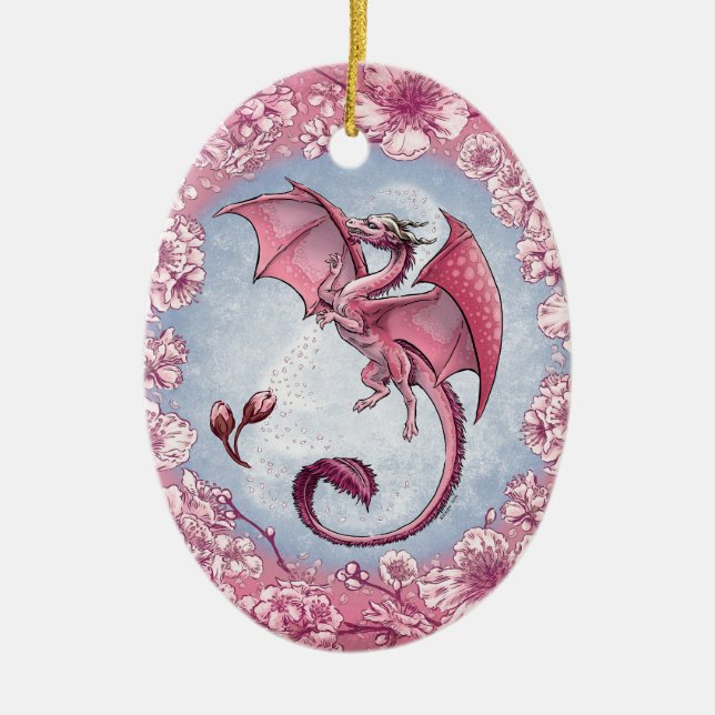 Pink Dragon of Spring Nature Fantasy Art Keramikornament (Vorne)