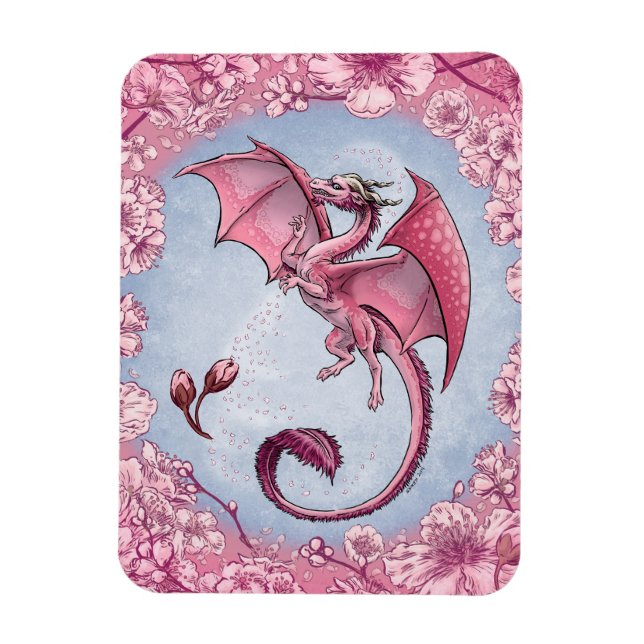 Pink Dragon of Spring Nature Fantasy Art Magnet (Vertikal)