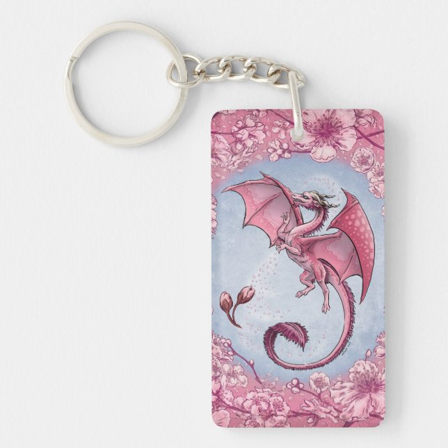 Pink Dragon of Spring Nature Fantasy Art Schlüsselanhänger (Vorderseite)