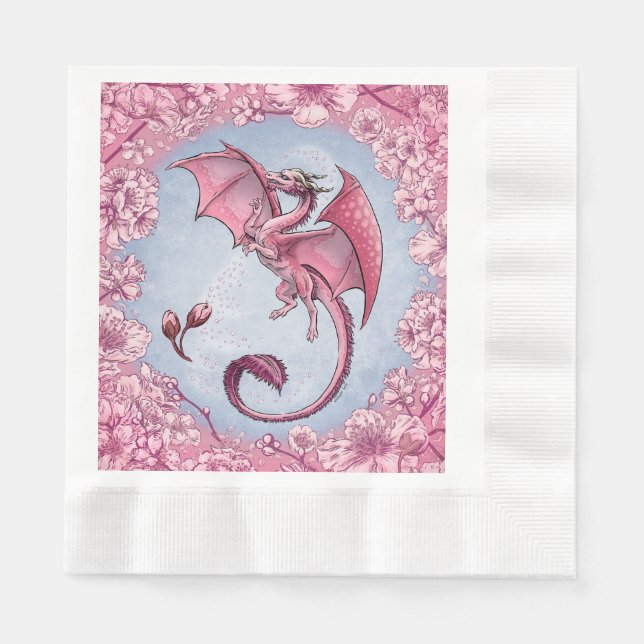 Pink Dragon of Spring Nature Fantasy Art Serviette (Vorderseite)
