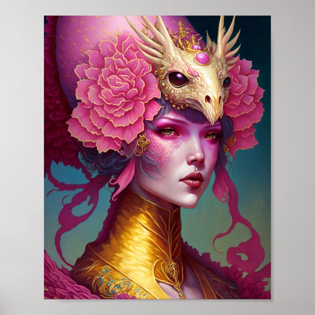 Pink Dragon Skull Fantasy Art Poster (Vorne)