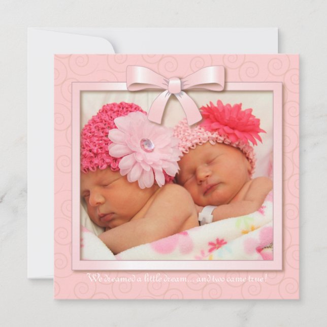 Pink Dream Twin Girl Baby Foto Geburtsankündigung Ankündigung (Vorderseite)