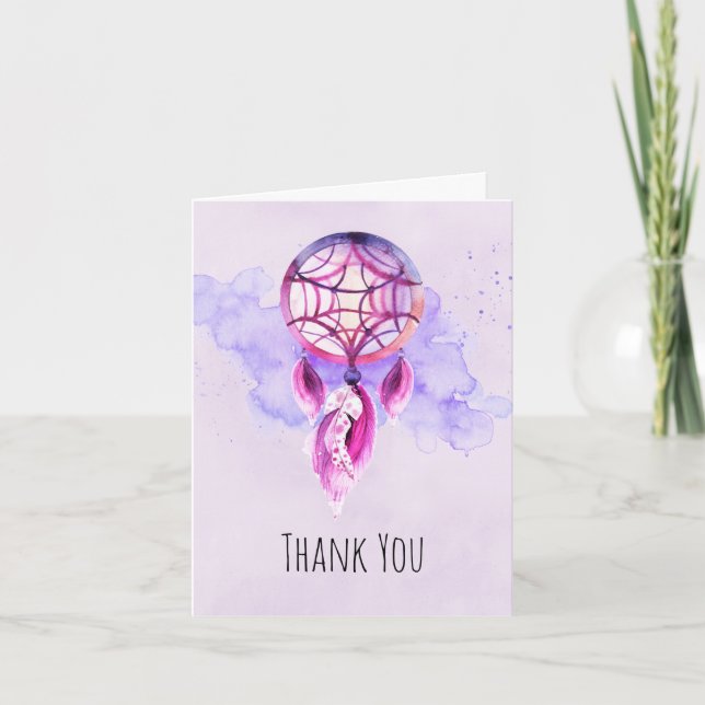 Pink Dreamcatcher auf Lila, farbigen Spritzer Dank Dankeskarte (Vorderseite)