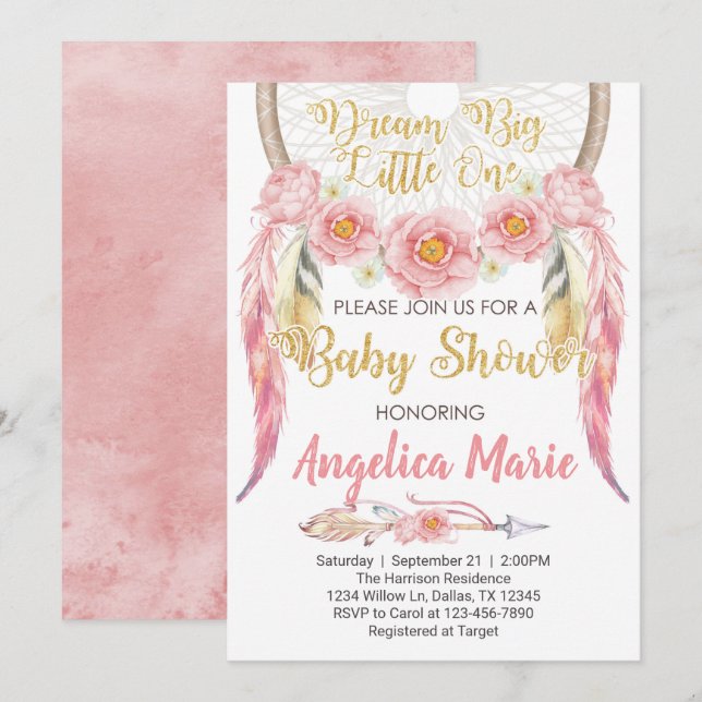 Pink Dreamcatcher Baby Shower Einladung (Vorne/Hinten)