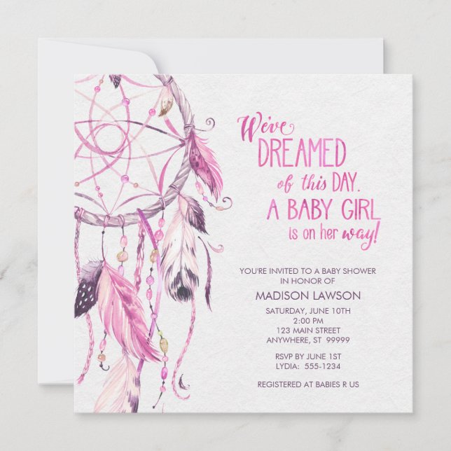 Pink Dreamcatcher Baby Shower Einladung (Vorderseite)