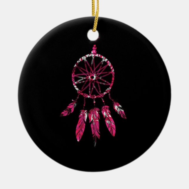 Pink Dreamcatcher Feathers Native Amerikanische Ur Keramik Ornament (Vorne)