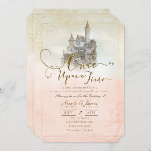 Pink Dreamy Fairy Tale Storybook Burg Hochzeit Einladung