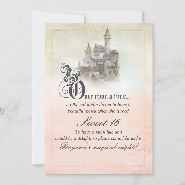 Pink Dreamy Fairy Tale Storybook Castle Sweet 16 Einladung (Vorderseite)