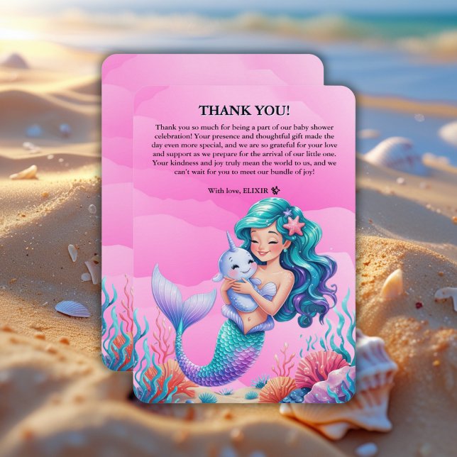 Pink Dreamy Mermaid unter der Sea Baby Dusche Dankeskarte (Von Creator hochgeladen)