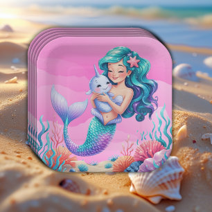 Pink Dreamy Mermaid unter der Sea Baby Dusche Pappteller