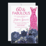 Pink Dress 60th Birthday Party Navy Floral Einladung<br><div class="desc">Pink Dress 60th Birthday Party Navy Floral Invitation
Variations to the invitation and matching items in our store</div>