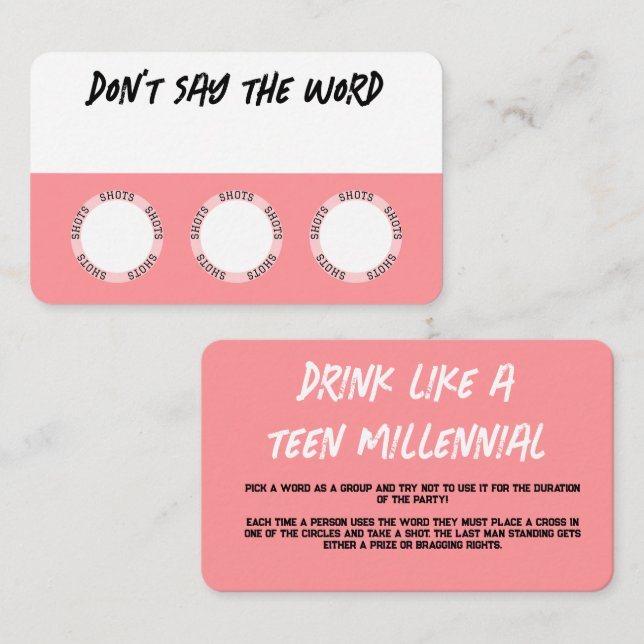 Pink Drink Game Cards Visitenkarte (Vorne/Hinten)