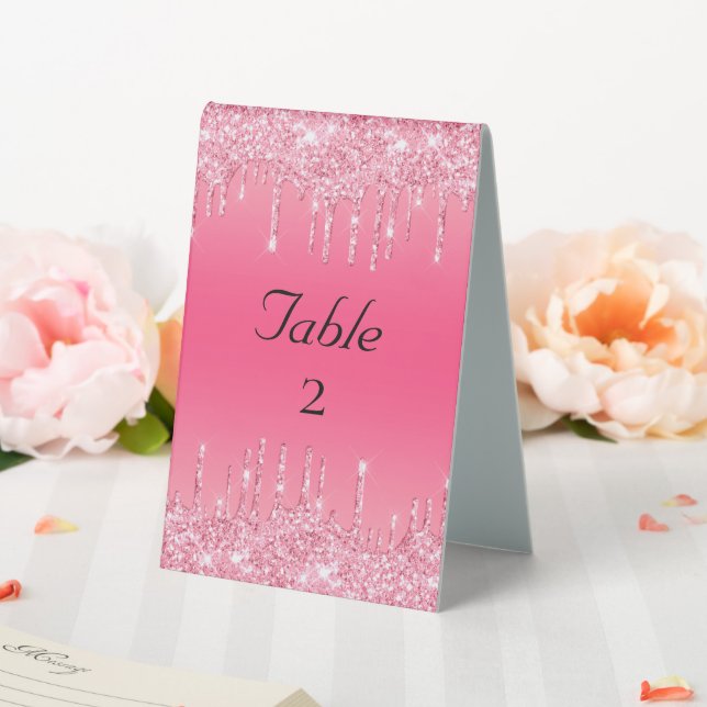 Pink Dripping Glitzer Wedding personalisieren Tischaufsteller (In Situ (Hochzeit))