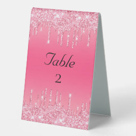 Pink Dripping Glitzer Wedding personalisieren Tischaufsteller