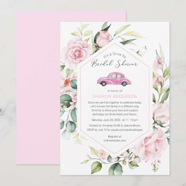 Pink Drive by Baby Showdusche Blütenlaufwerk durch Einladung (Vorne/Hinten)