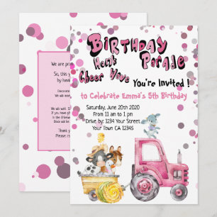 Pink Drive by Birthday Landtiere Einladung