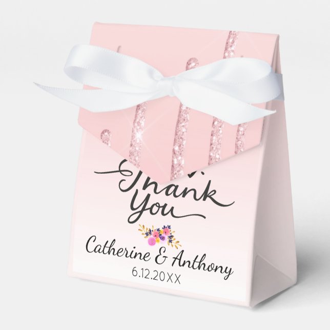 Pink Driving Glitzer Floral Vielen Dank Geschenkschachtel (Vorderseite)