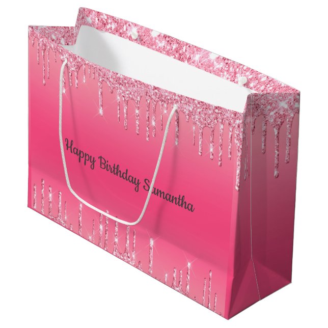 Pink Driving Glitzer Girly Trendy Chic Modern Große Geschenktüte (Vorderseite Schrägansicht)