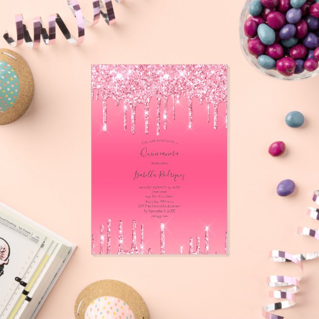 Pink Driving Glitzer Girly Trendy Quinceanera Acryleinladungen (Insitu (Feier))
