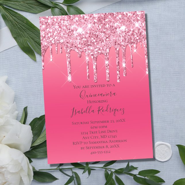 Pink Driving Glitzer Girly Trendy Quinceanera Einladung (Von Creator hochgeladen)