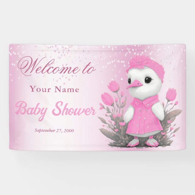 Pink Duck Girl Baby Dusche Begrüßungsbanner Begrüß Banner (Horizontal)
