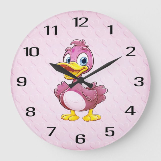 Pink Duck Wall Clock Große Wanduhr (Vorderseite)