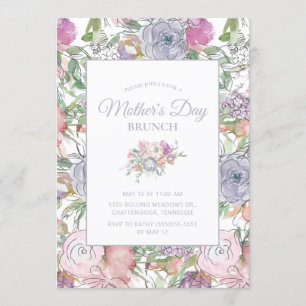 Pink Dusty Blue Hand Sketched Floral Mother Day Einladung