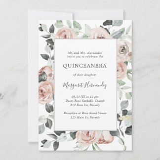 Pink Dusty Rose Floral Quinceanera Einladung