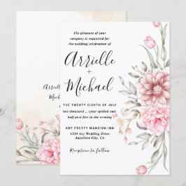 Pink Dusty Rose Greenerity Wedding Einladung