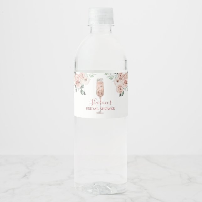 Pink Dusty Rose Petals und Prosecco Wasserflasche (Vorderseite)