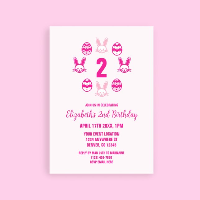 Pink Easter 2nd Birthday Einladung (Von Creator hochgeladen)