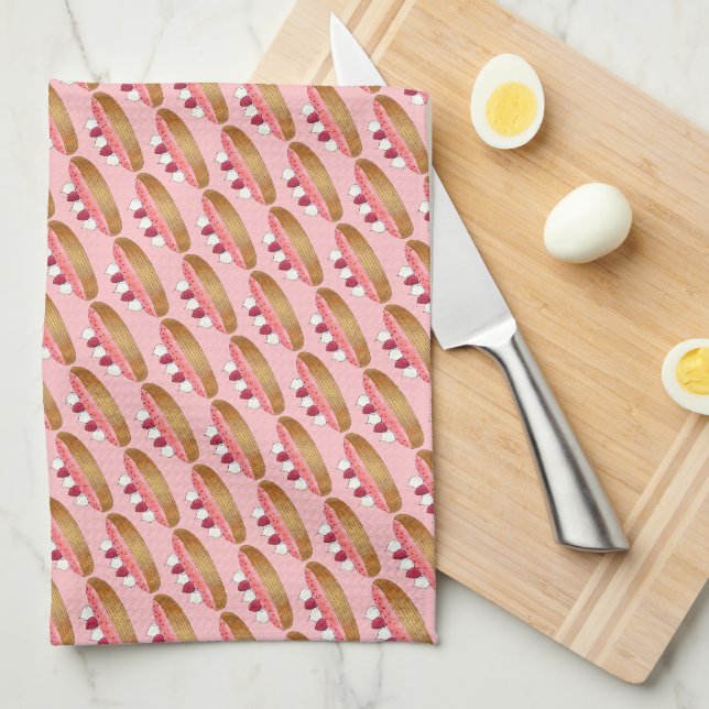 Pink Eclair Französisch Choux Konditorei Backwaren Geschirrtuch (Viertel Falte)