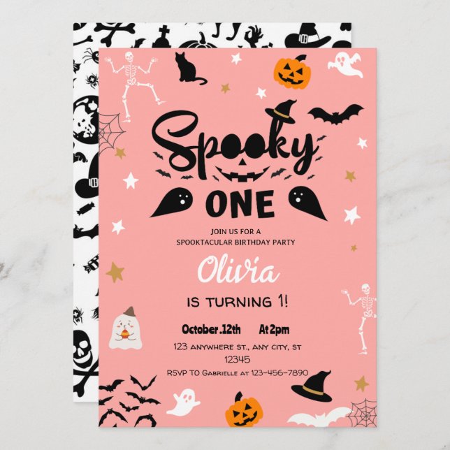 Pink Éffrayant Un Halloween Invitation Anniversair (Devant / Derrière)