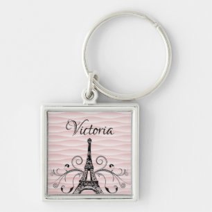 Pink Eiffel Tower Flourish Square Keychain Schlüsselanhänger