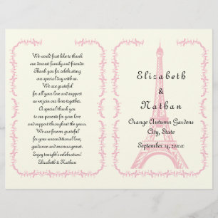Pink Eiffel Tower Paris programme de mariage plié