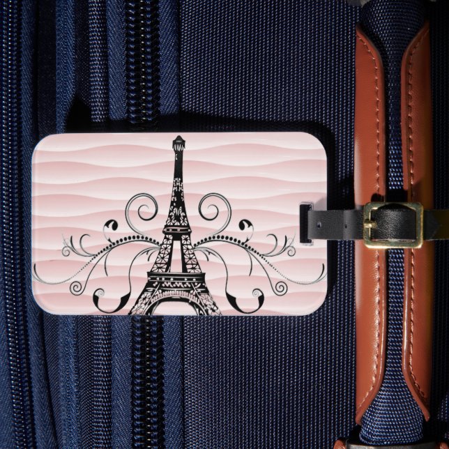Pink Eiffelturm Geblüht Gepäckmarke Gepäckanhänger (Vorderseite Insitu 4)