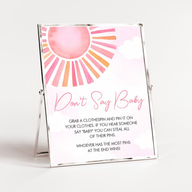Pink ein bisschen Sonnenschein, sag kein Baby Poster (Girl Sunshine Baby Shower Don't Say Baby Sign)