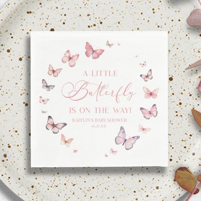 Pink Ein kleiner Schmetterling ist auf dem Weg zur Serviette (Von Creator hochgeladen)
