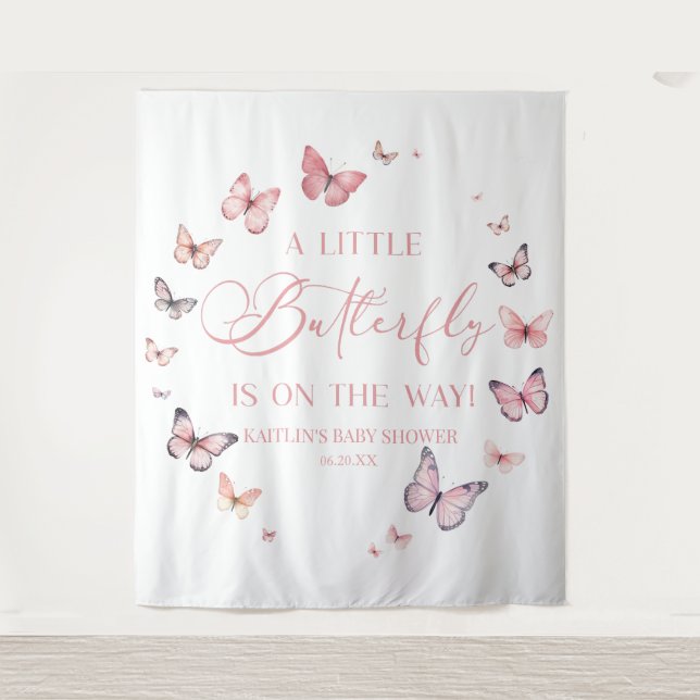 Pink Ein kleiner Schmetterling ist auf dem Weg zur Wandteppich (Vorderseite)