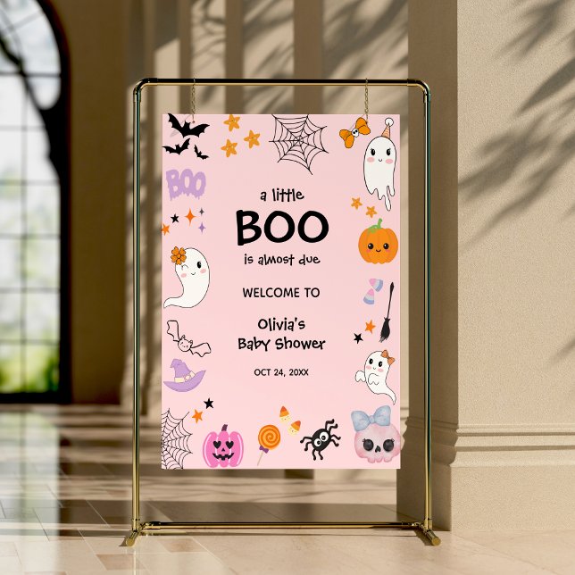 Pink ein kleines Boot Halloween Baby Dusche Empfan Poster (Pink A Little Boo Halloween Baby Shower Welcome Sign )