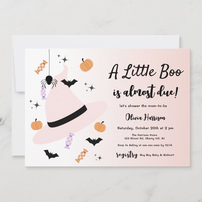 Pink ein wenig boo Halloween Baby Dusche Einladung (Vorderseite)