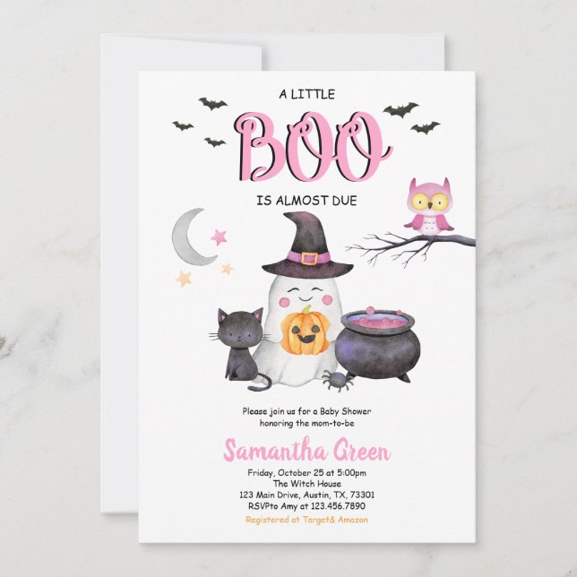 Pink eine kleine Boo Baby-Dusche Einladung (Vorderseite)