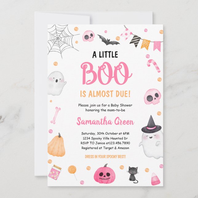 Pink eine kleine Boo Baby Dusche Halloween Einladu Einladung (Vorderseite)