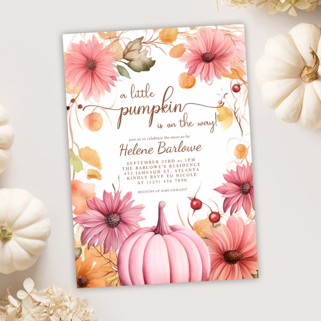 Pink eine kleine Pumpkin Fall Babydusche Einladung (Pink A Little Pumpkin Fall Baby Shower Invitation)