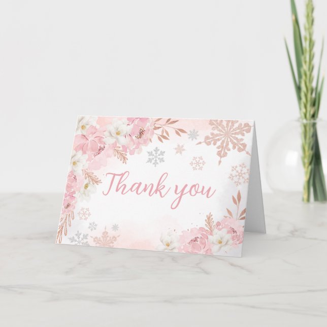 Pink eine kleine Schneeflocke Babydusche Dankeskarte (Vorderseite)