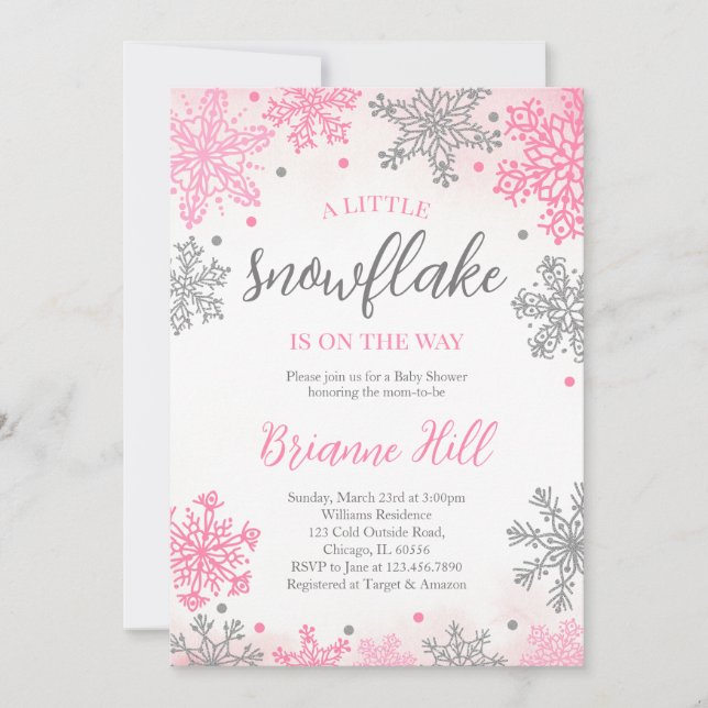 Pink eine kleine Schneeflocke Babydusche Einladung (Vorderseite)