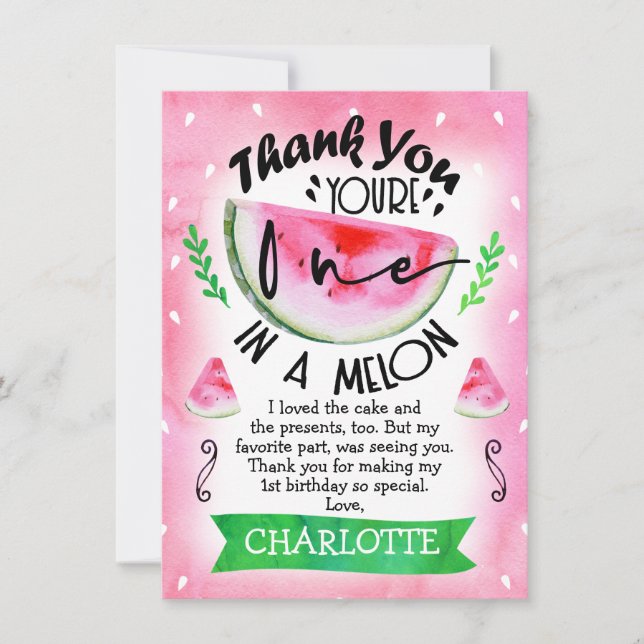Pink eins in der Melone Geburtstag danke Karte (Vorderseite)