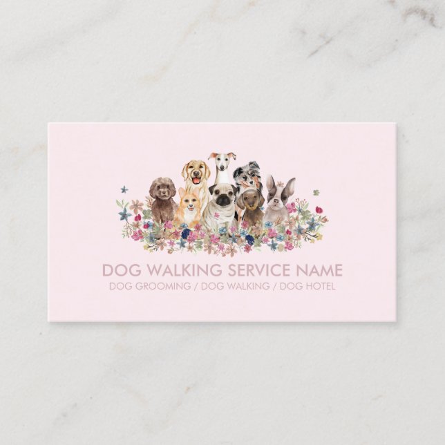 Pink Einzigartiger Hund Groomer Haustier Visitenkarte (Vorderseite)