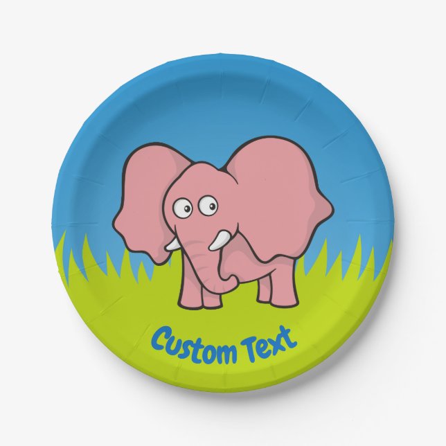Pink Elefant Cartoon Papierplatte Pappteller (Vorderseite)