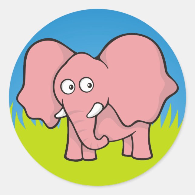 Pink-Elefant-Cartoon Runder Aufkleber (Vorderseite)